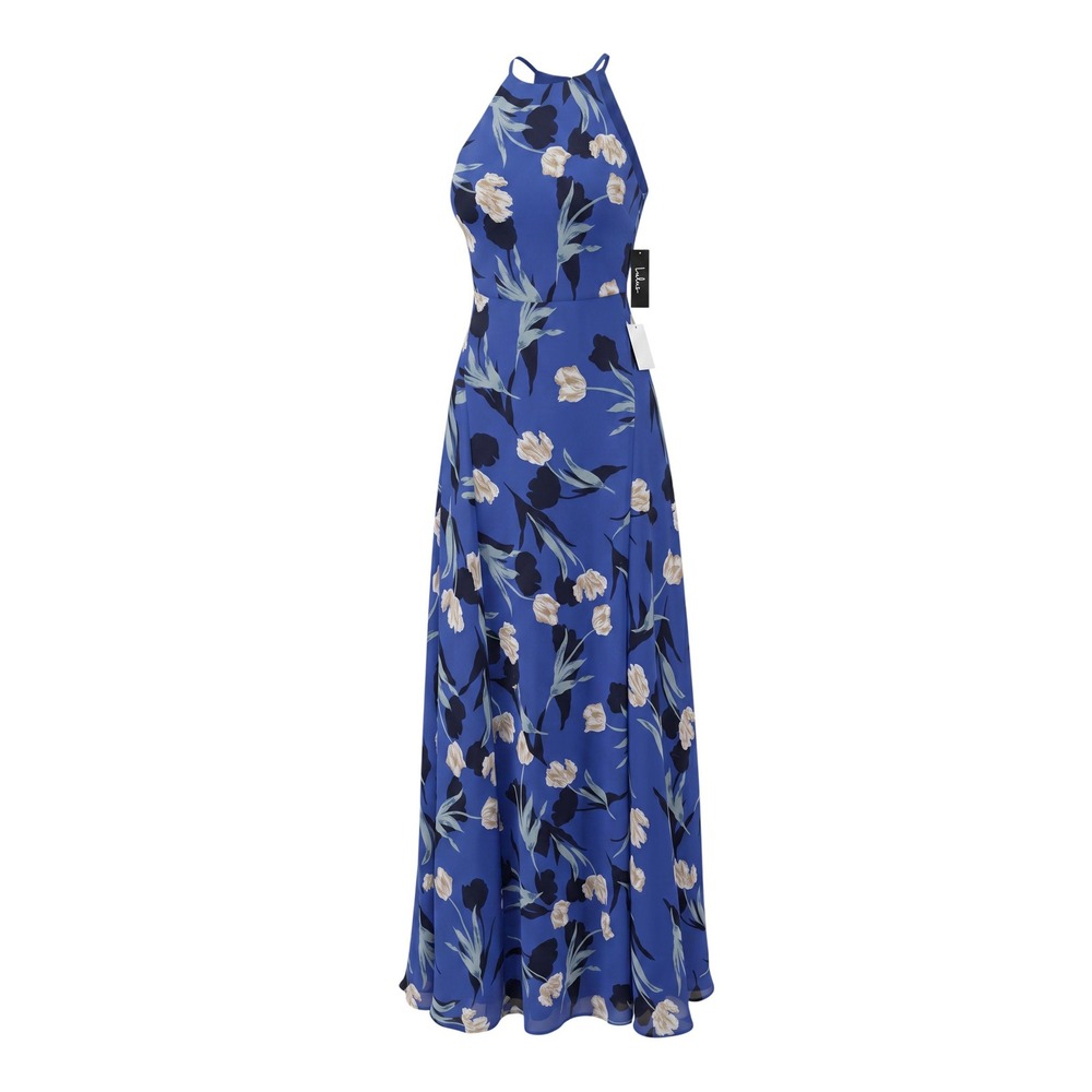 NWT Lulus Maxi Dress Blue Floral Halter Lace Up Back - S